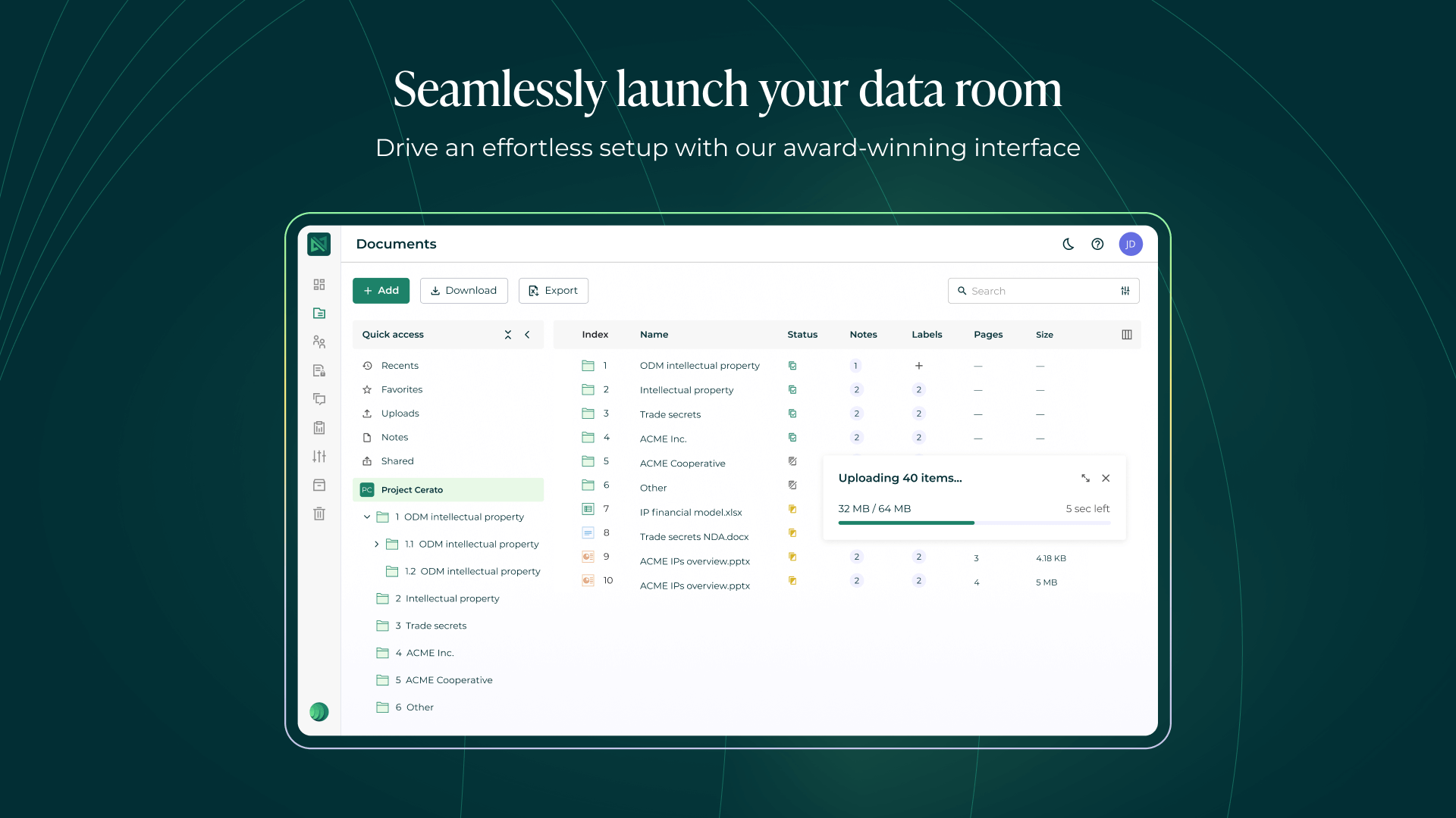 Ideals virtual data room platform screenshot